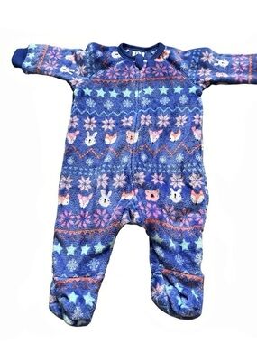 New PJ Place Baby Footie Animal Print Blue & Pink 0-3M Winter Plush